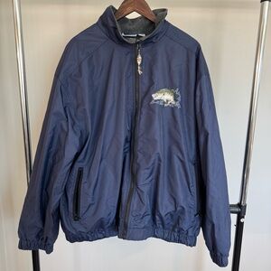 Vintage Men's Navy Windbreaker with Fish Embroidery